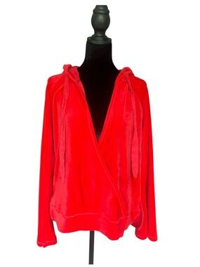 NWOT Anthropologie Saturday Sunday Red Velour Wrap Hoodie Size Medium